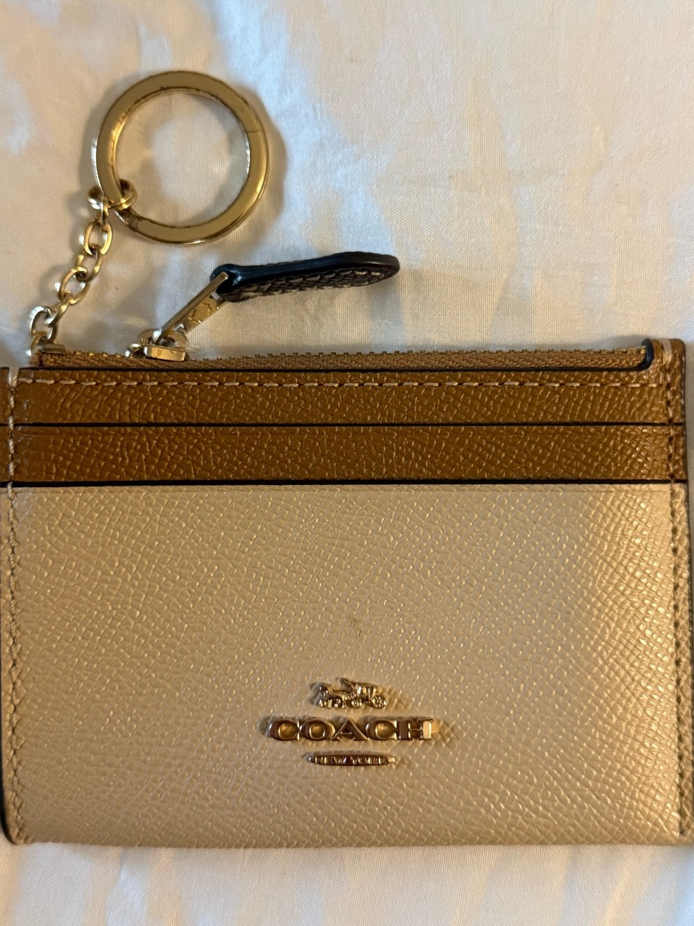 Coach Cream and Brown Leather Card Case Keyring